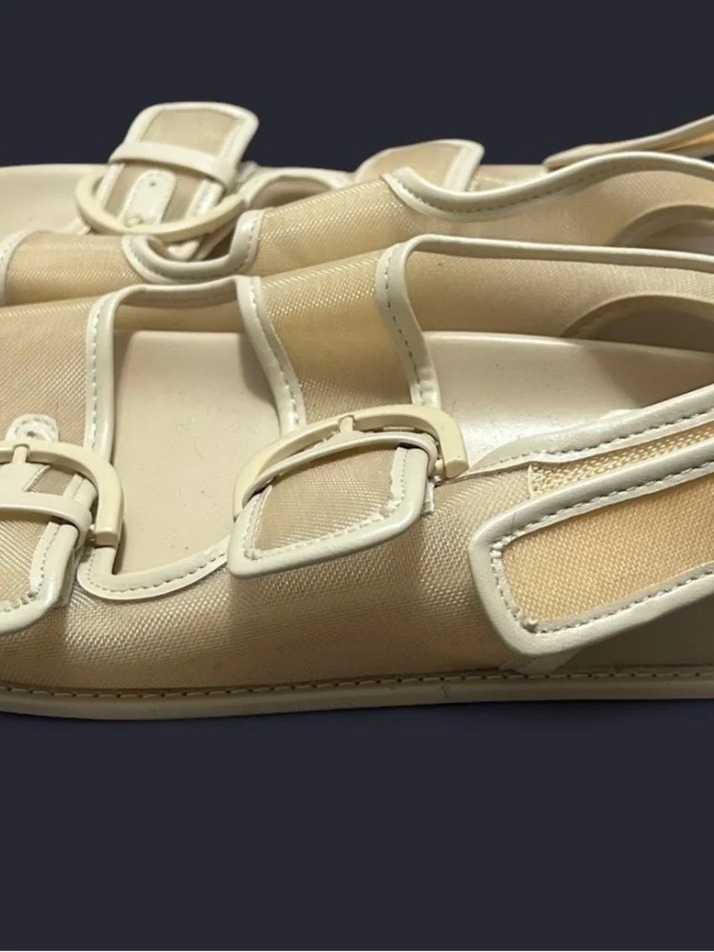 Zara Mesh Beige Buckle Sandals - Picture 3 of 6